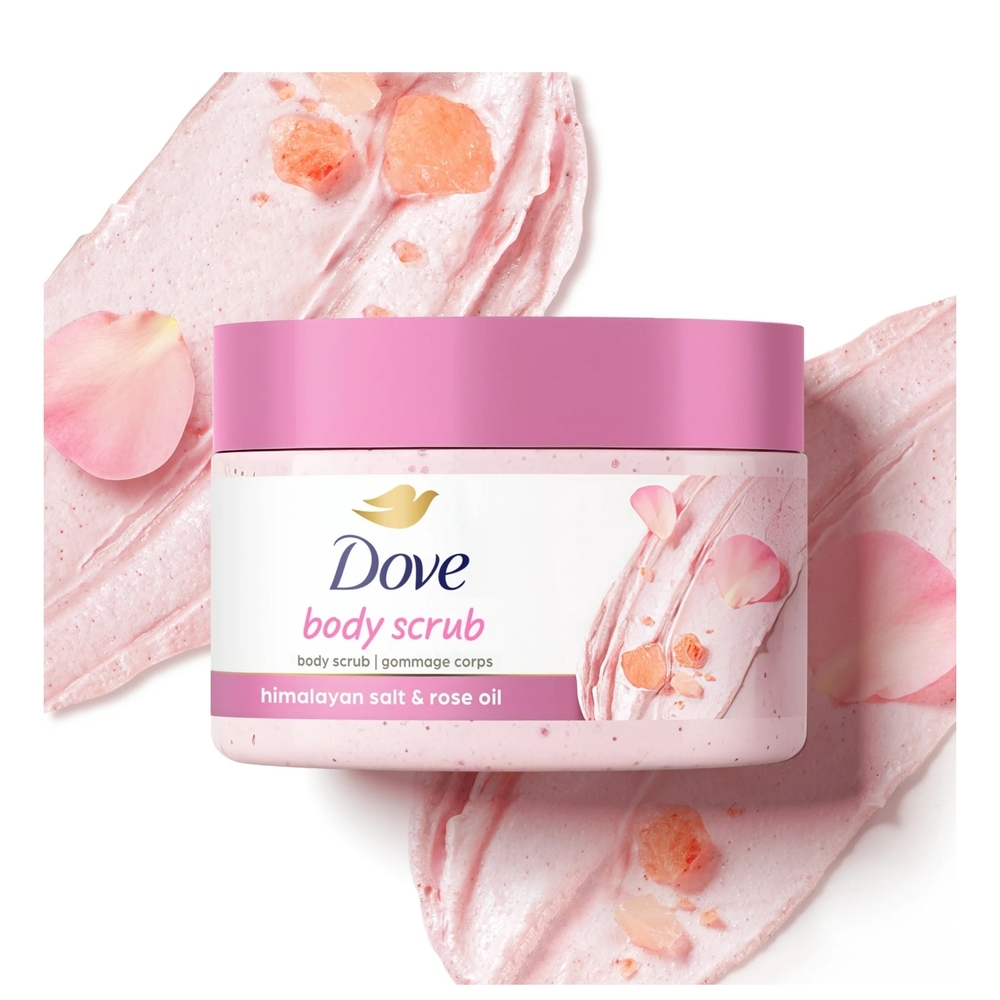 Dove Himalayan Salt & Rose Oil Body Scrub- Moisturise-Cleanse-pH Balanced 10oz